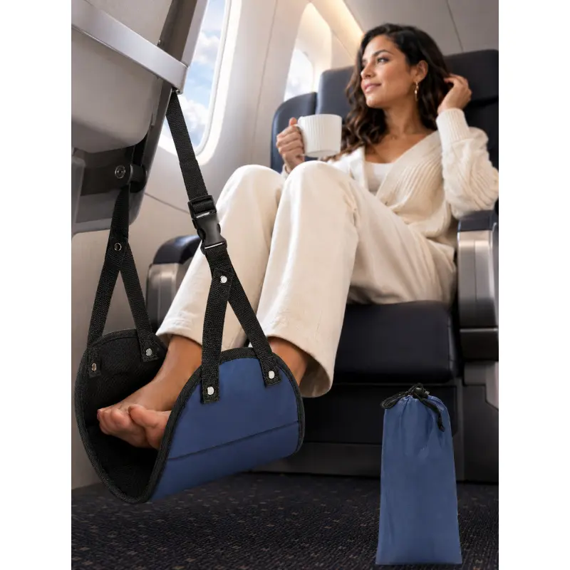 Portable Foot Hammock for Airplane Travel Adjustable Memory Foam Foot Rest, Long Flight Must Have Travel Accessory for Office Train Camping Vacation, Comfortable Relaxing Gift for Mom Wife Girlfriend Halloween Christmas Travel Lovers
