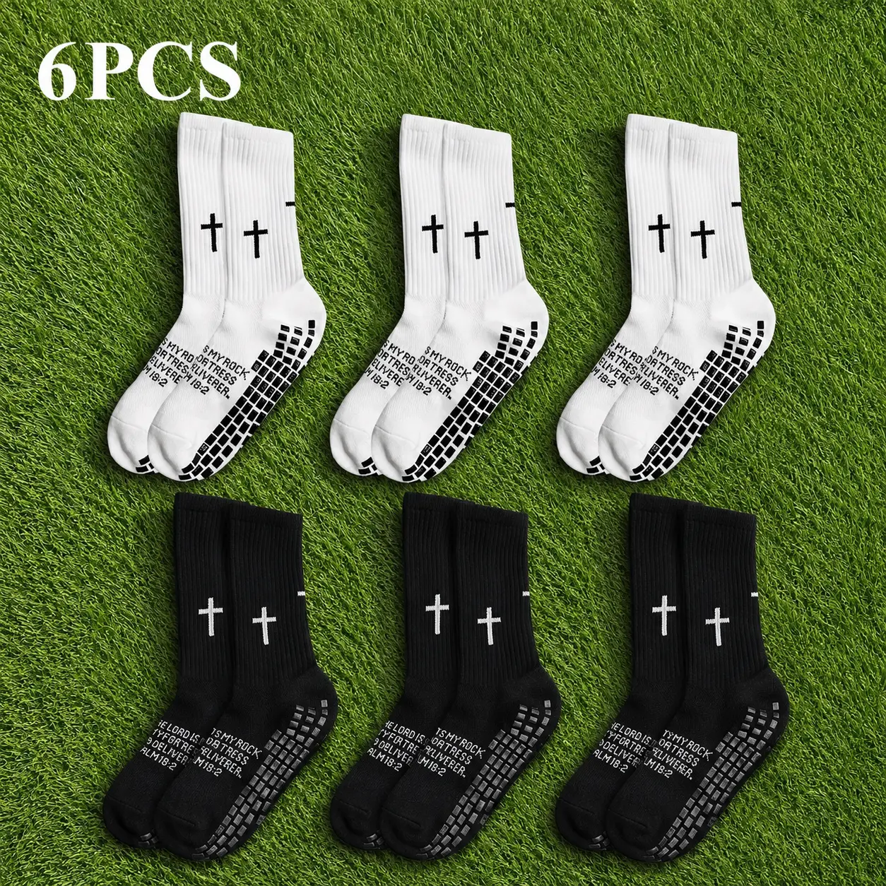 6 Pairs Bible Verse Cross Sock Cross Grip Soccer Socks Anti-Slip Grip Socks with Rubber Dots Religious Design Grip Socks Christian Gift for Youth Men Sport Basketball Football Tennis Gym Comfortable Fit Tubesocks,Sports socks,yoga socks,Pilates socks