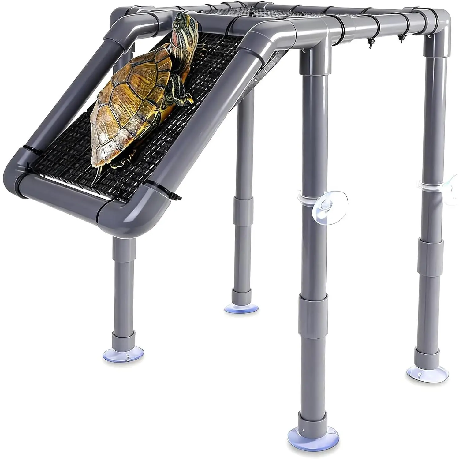 Large Standing Turtle Basking Platform with Ramp(6.49"-15.16" H), 10.8" ×8.6" Turtles Docks Aquatic Resting Area, DIY Turtle Tank Accessories for 20–55 Gallon Tanks