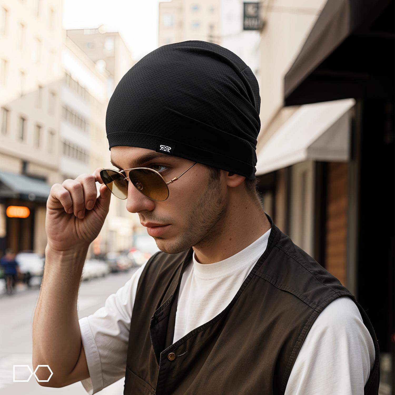 SHINENEOTH 2/3Pcs Breathable Skull Cap Men Beanie Do-rag Lightweight Sweat Wicking Hat Head Wrap Under Helmet Liner for Motorcycle Running Bandana Cycling