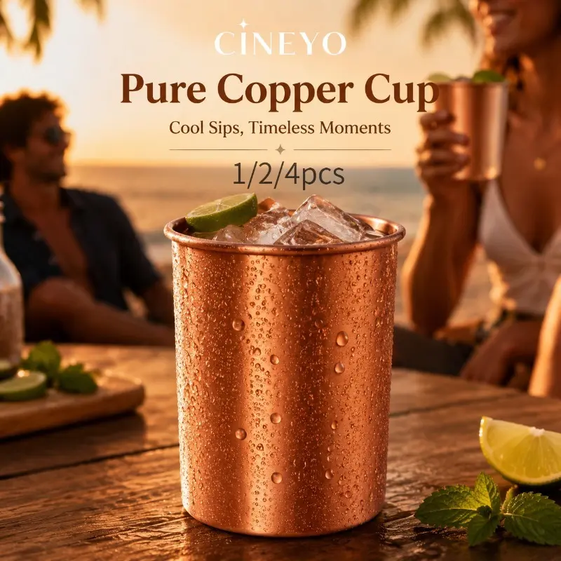 Handmade Copper Cup Set, 1/2/4pcs 16oz Vintage Metal Drinkware, Ideal for Cold Drinks, Easy Clean, Perfect for Home, Bar, Party, Gift