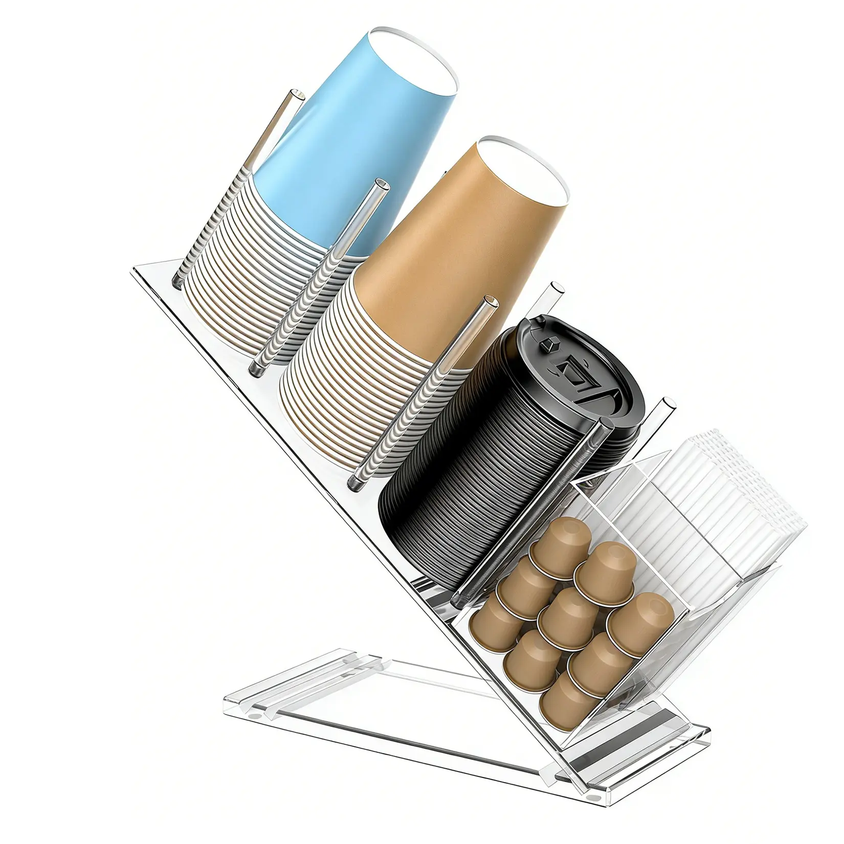 Modern Acrylic Coffee Capsule Holder for Kitchen Countertop – 15.7 x 4.7 Inch Transparent Pod Storage Rack – Space-Saving Organizer – Clear Capsule Dispenser – Sleek Kitchen Storage Solution