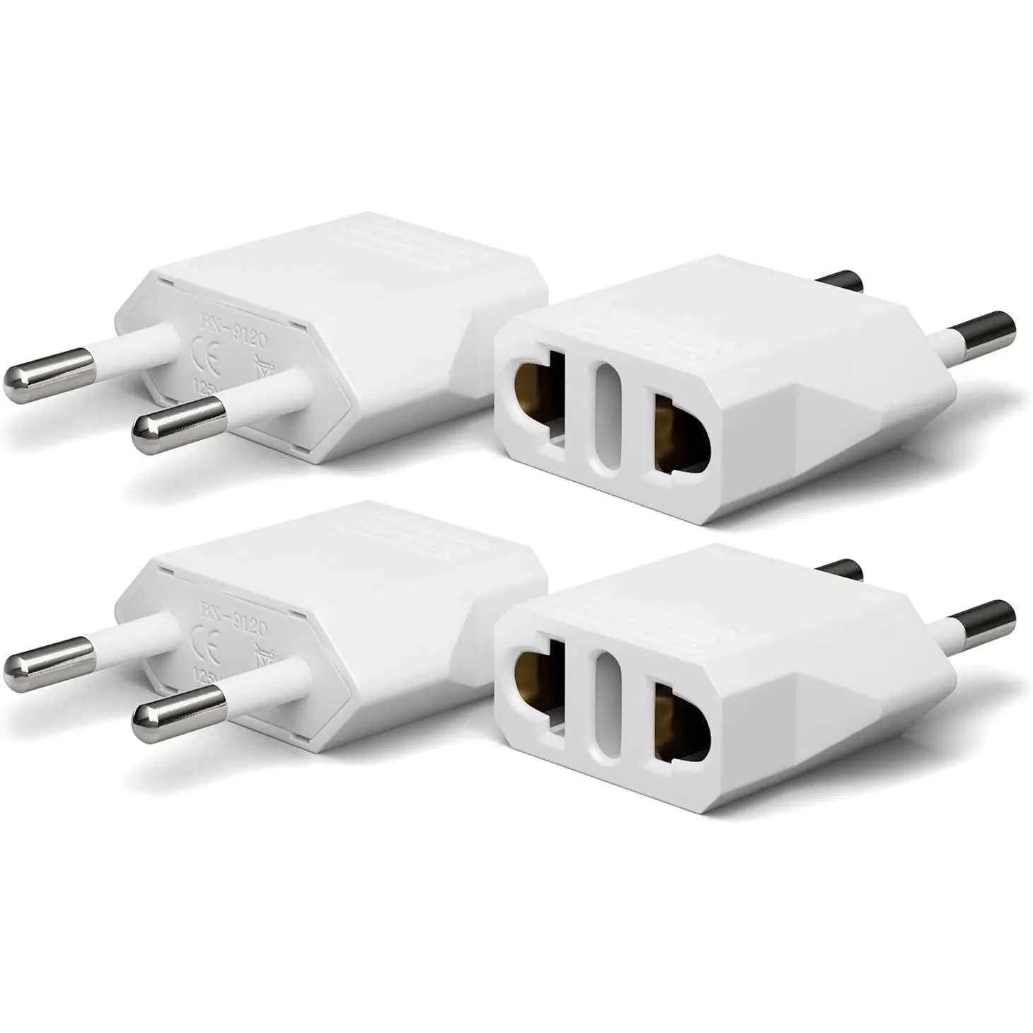 4 Pack European Travel Plug Adapter,   to  Plug Adapter, European Adapter Type C Pin Adaptor, Outlet Converter   to   Spain  France EU, Power Plug, White