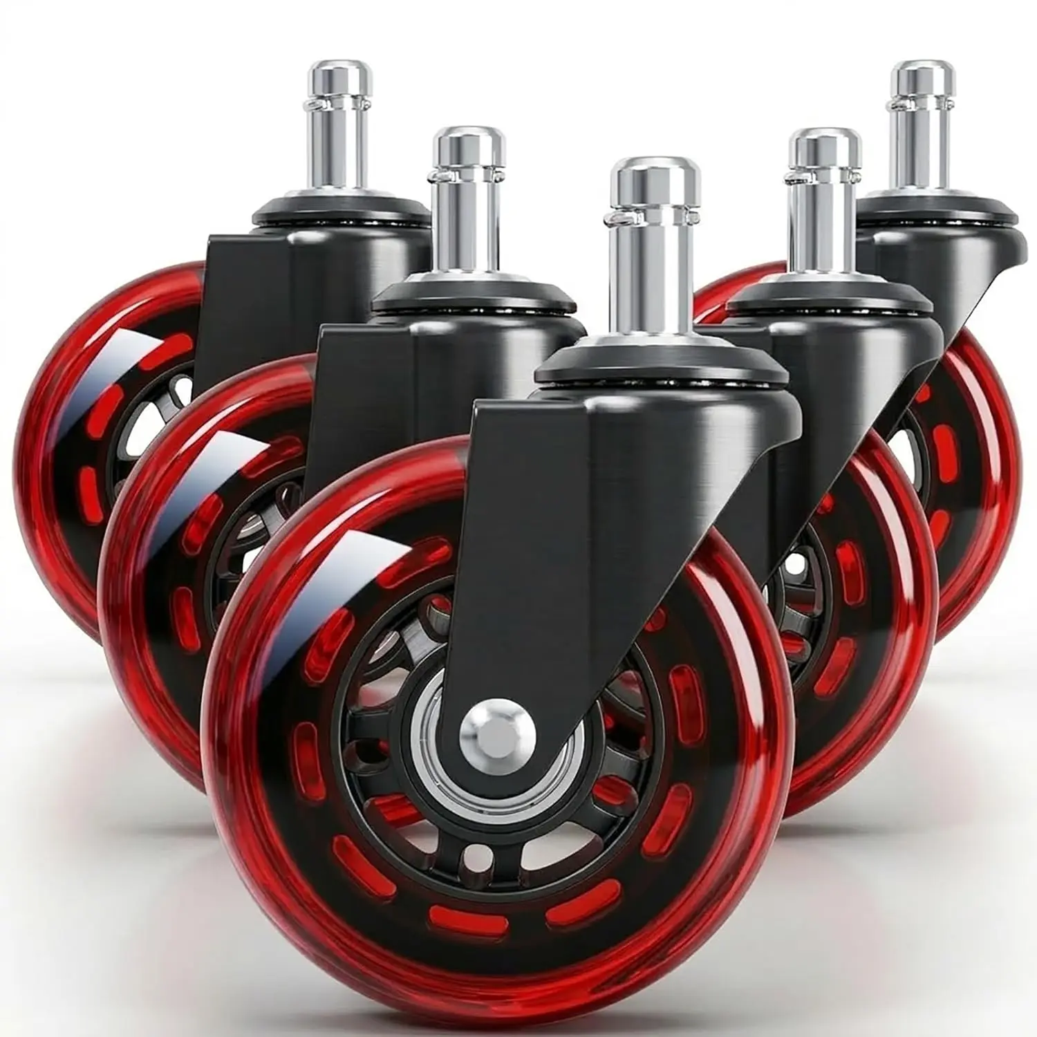 3" Office Chair Wheels for Casters  Set of 5 - Office Caster Wheels for Carpet, Chair Wheels,Smooth & Mute for Hardwood Floors and Mats. (Red Transparent)