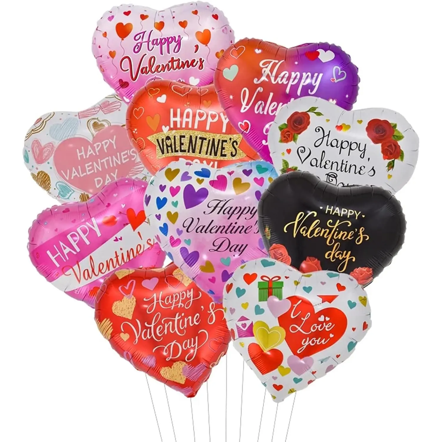Happy Valentines Day Balloons,Love Heart Foil Balloons,Valentines Day Romantic Photo Props Decorations,10Pcs