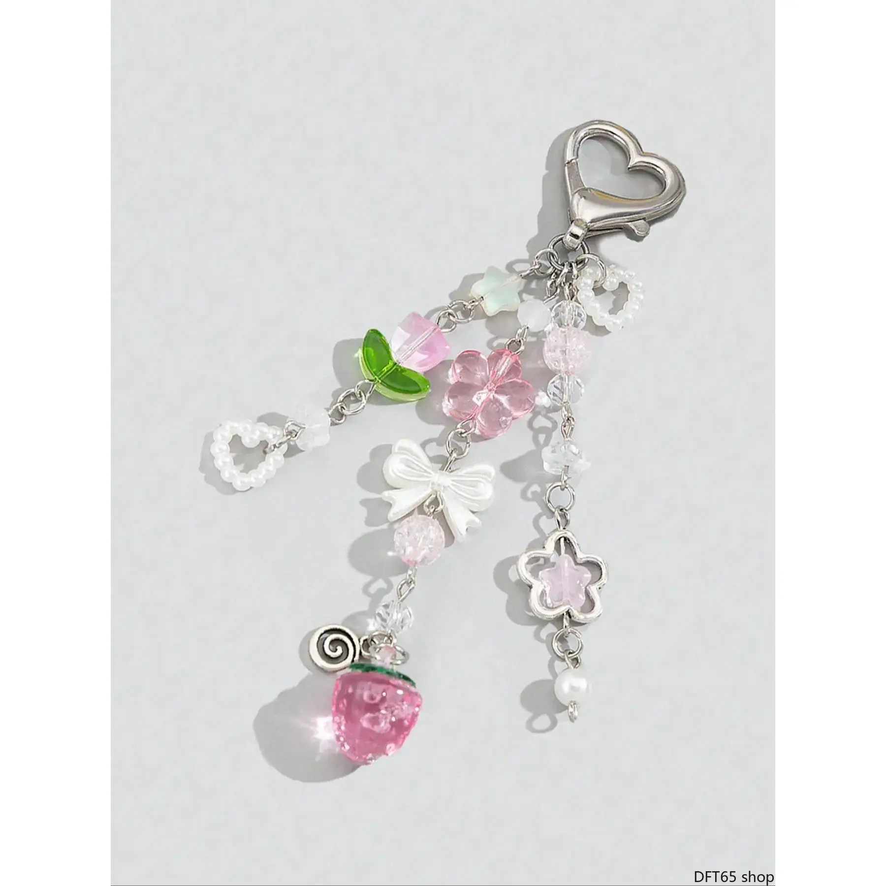 Women's Polished Alloy Bag Accessories Charms - Flower, Strawberry, Bowknot Charms, Universal-Fit Daily Keychain for Girls, Decorative Bag & Car Key Accessory