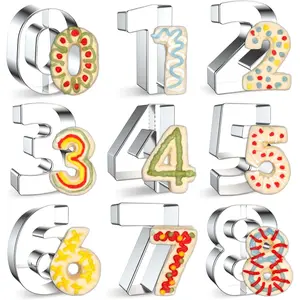 Number Cookie Cutters Set, Birthday Numbers 0-8(6 Reverses to 9), Stainless Steel Cookie Cutters for Baking, Number Shaped Baking Tool for Homemaking Biscuits, Cookie, Dough