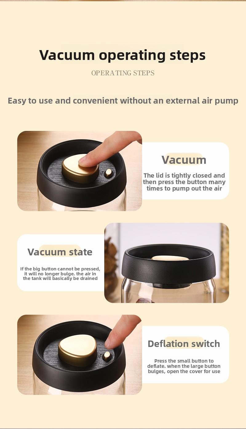 High Borosilicate Glass Sealed Jar 500Ml Black Gold Cap Kitchen Grain Candy Jar Press-Type Vacuum-Sealed Storage Jar