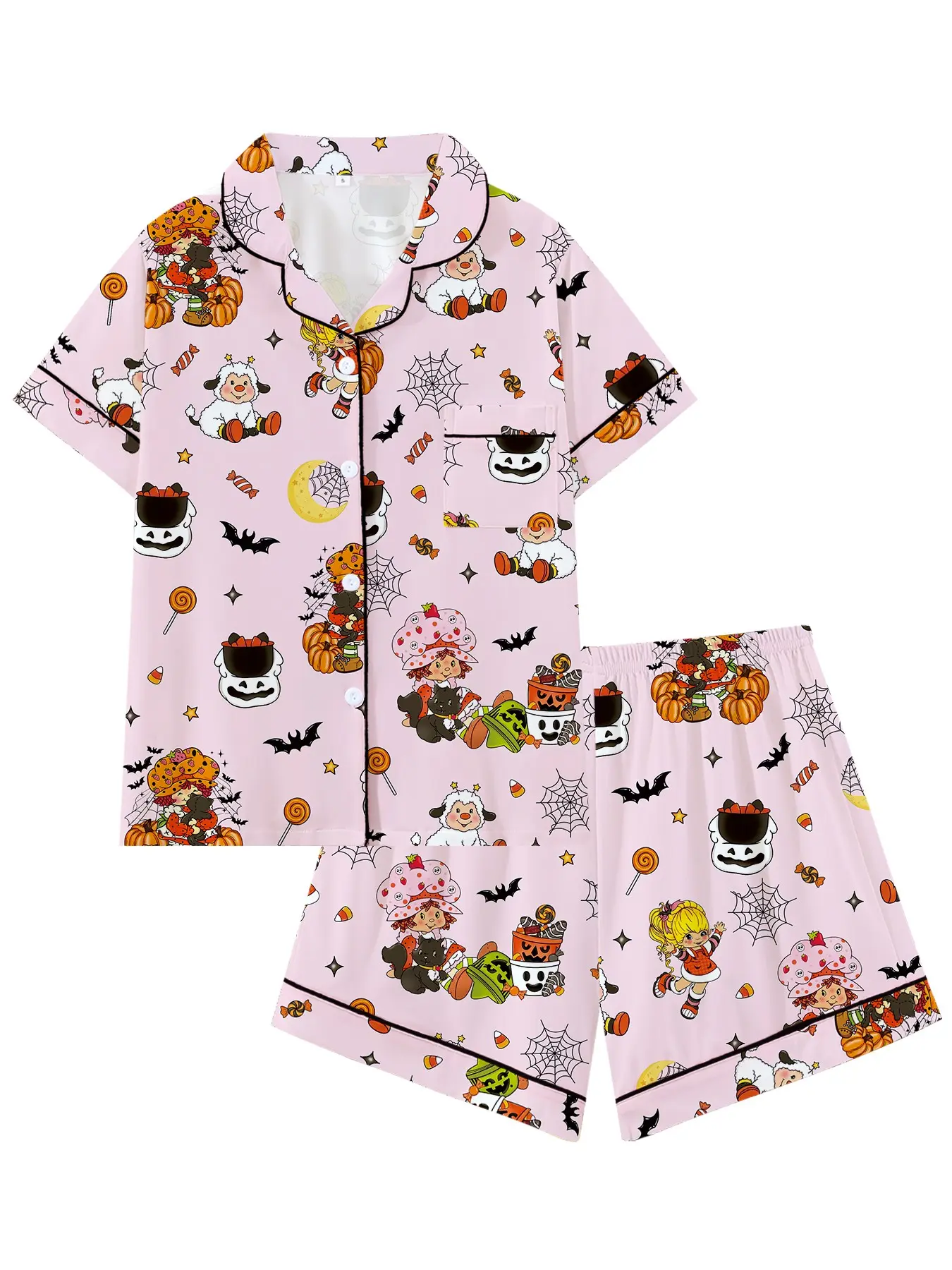 Women's Rainbow Girl Print Pajama Set, Short Sleeve 2-Piece Sleepwear Loungewear Outfit, Casual Home for Halloween, Spring & Fall Pjs
