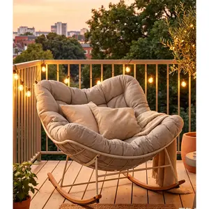 Oversized Weather-Resistant Rocking Chair with Cushion - Outdoor Patio Recliner, Patio/Backyard/Living Room Furniture, Beige