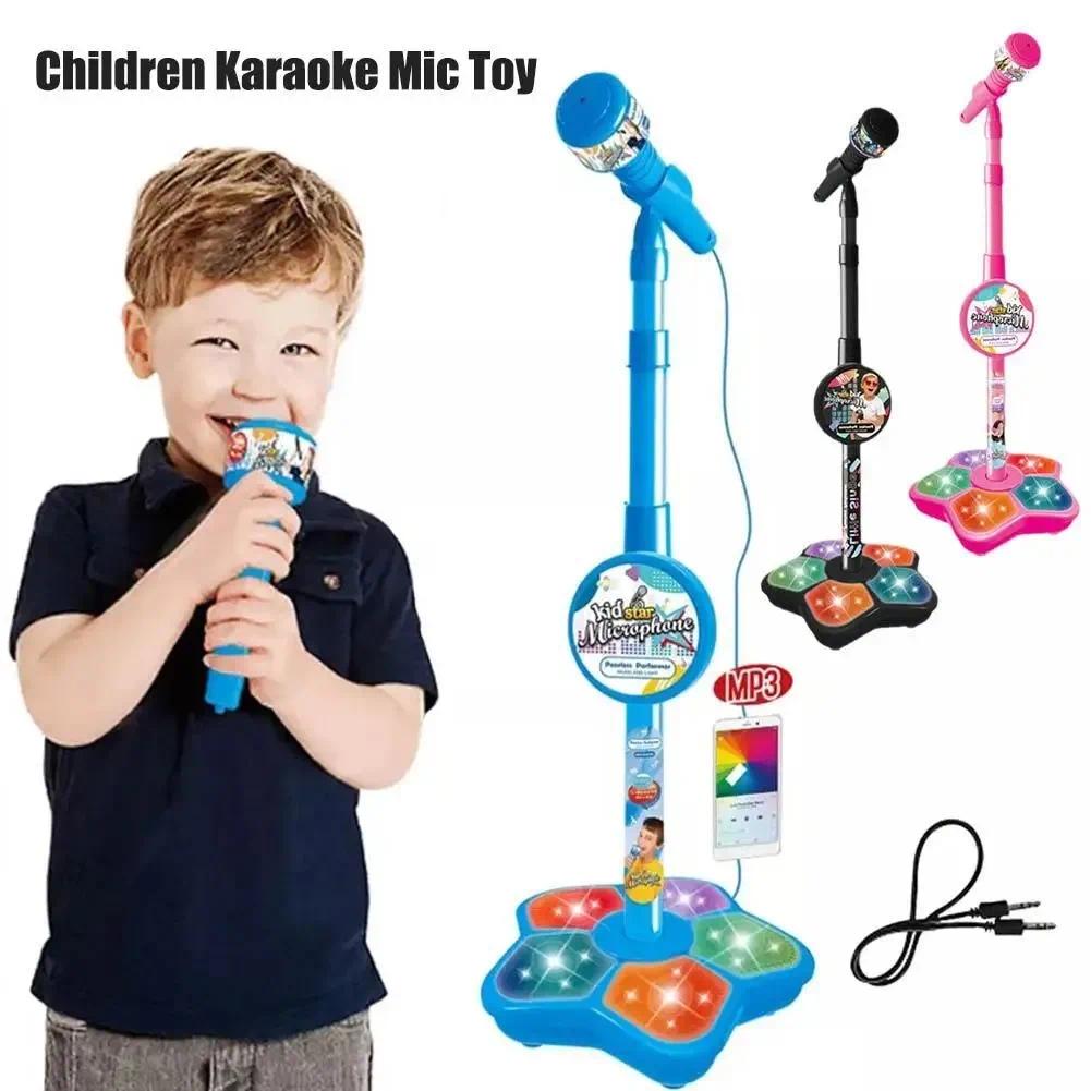 Kids Microphone with Stand Karaoke Song Music Instrument Toys Brain-Training Educational Toy Birthday Gift for Girl Boy LED Adjustable