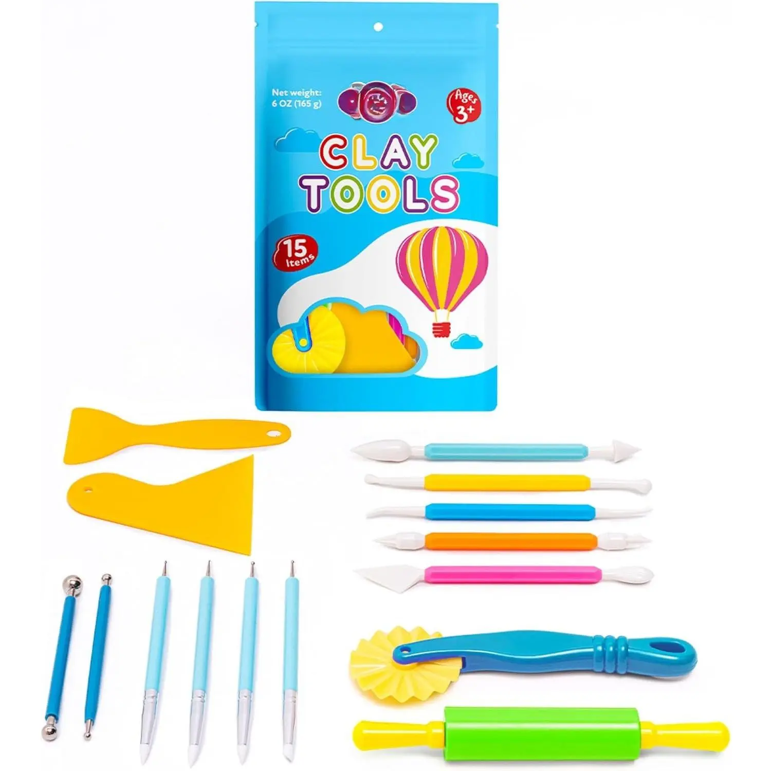Air Dry Clay Tools Kit, 20 count – Includes Ball Stylus, Rubber Pens, Rolling Pin, Plastic Scrapers, and Modeling Tools – Ideal for Pottery, Craft, Molding, and Shaping, Lightweight
