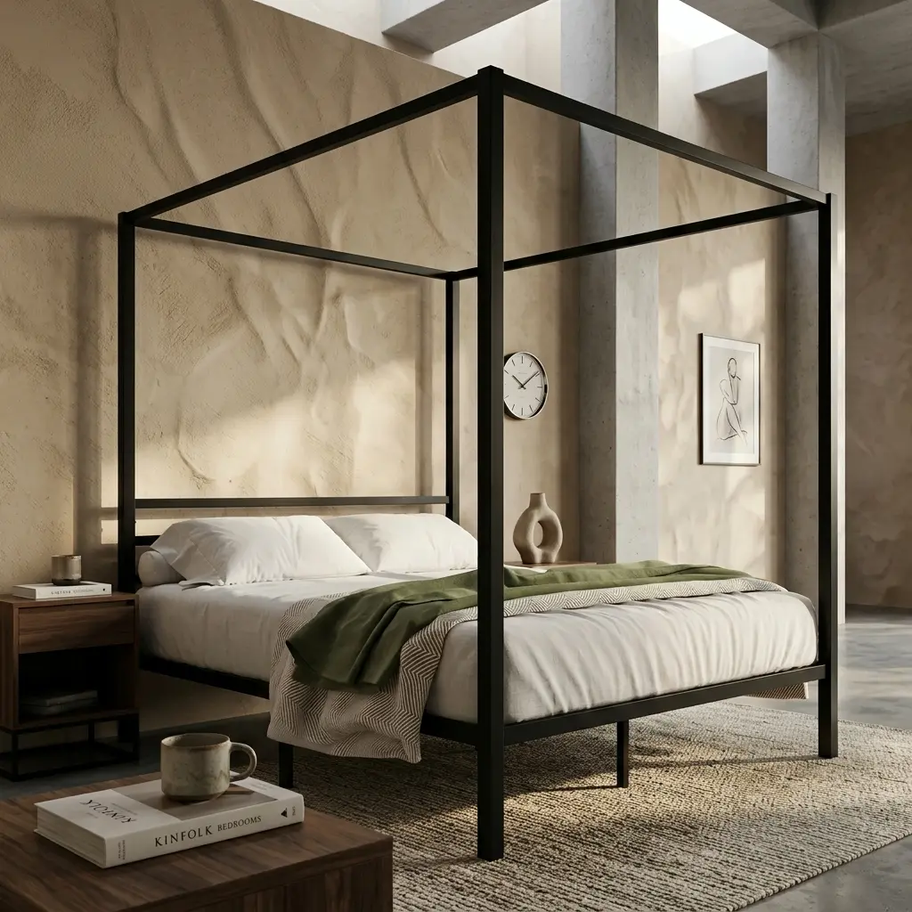 Full/Queen Metal Canopy Bed Frame 【Frame Only No Mattress】- Sturdy, Durable, No Box Spring Needed