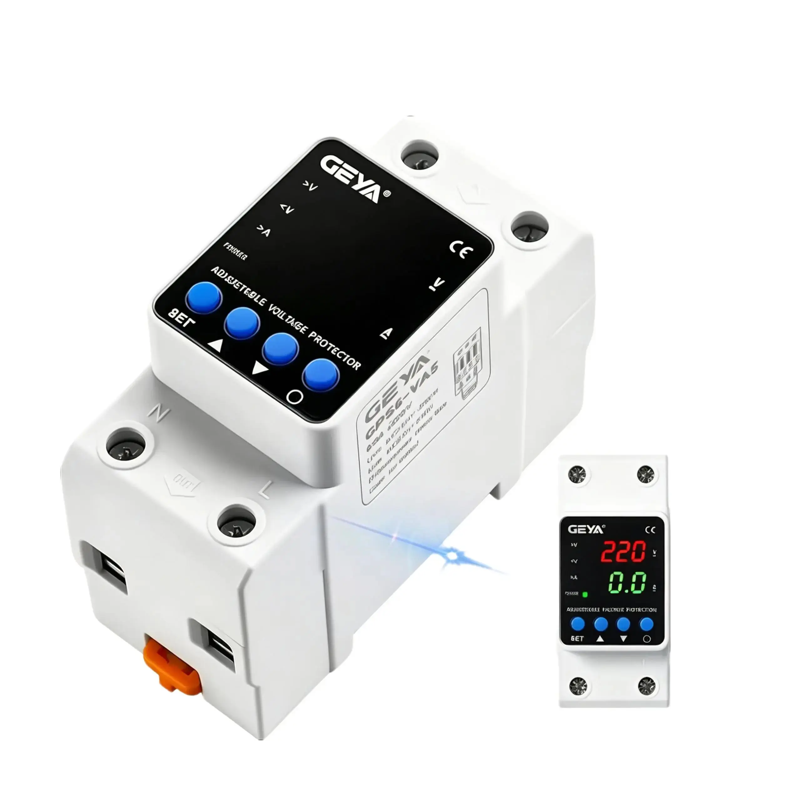 Protector de sobretensión y subtensión con pantalla digital ajustable (40 A/63 A, 2P 63 A, 110 V/220 V, 40-70 Hz, CA 130-300 V / CA 220 V); interruptor eléctrico para montaje en riel DIN (ideal para mejoras del hogar)