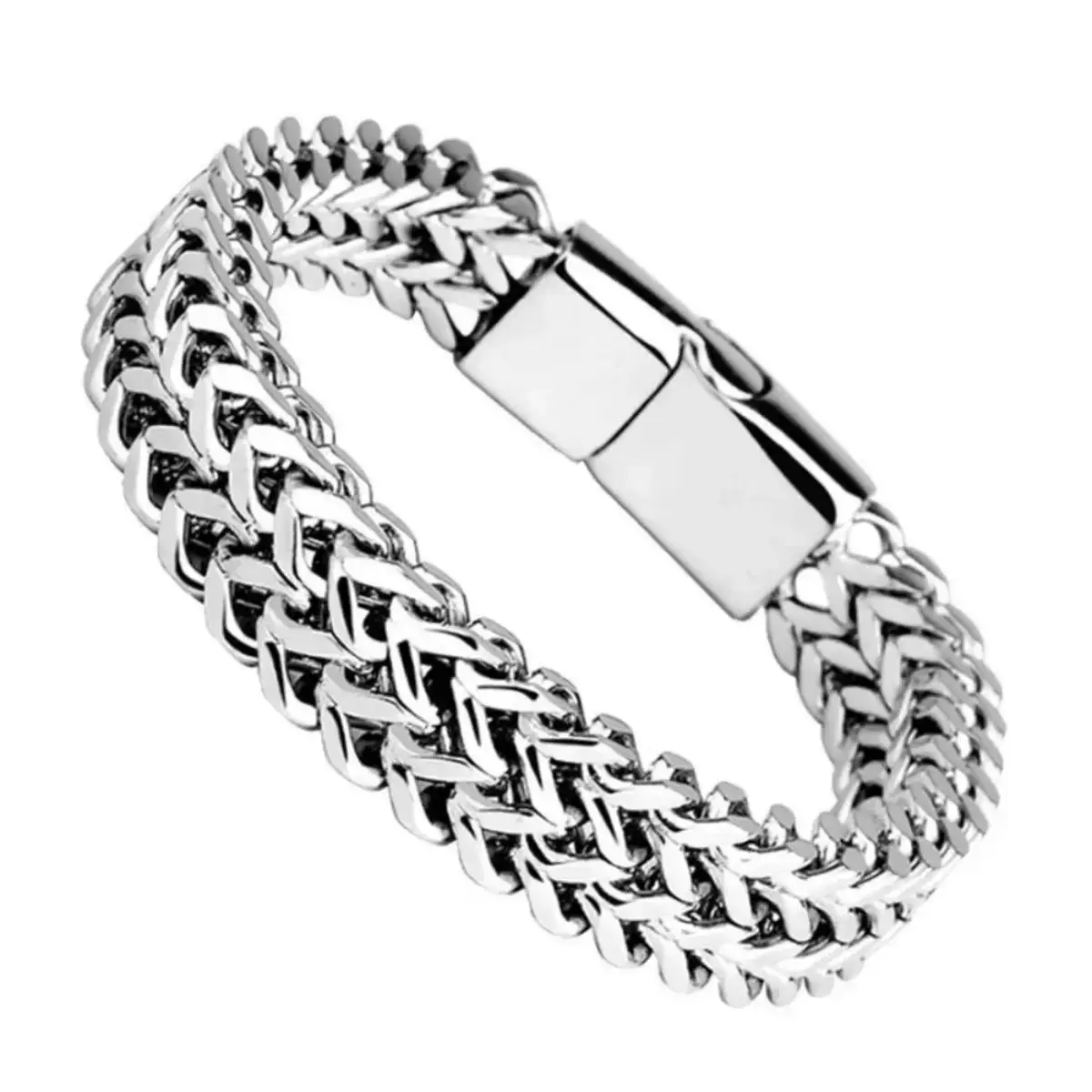 Unisex Scale Pattern Stainless Steel Braided Bracelet with Magnetic Buckle, 21cm Anniversary Jewelry, Baroque, Alloy, Basic, 21Cm Length, Braided Chain, Business, 4Mm Thick, 8Mm Wide, Electroplated, Casual