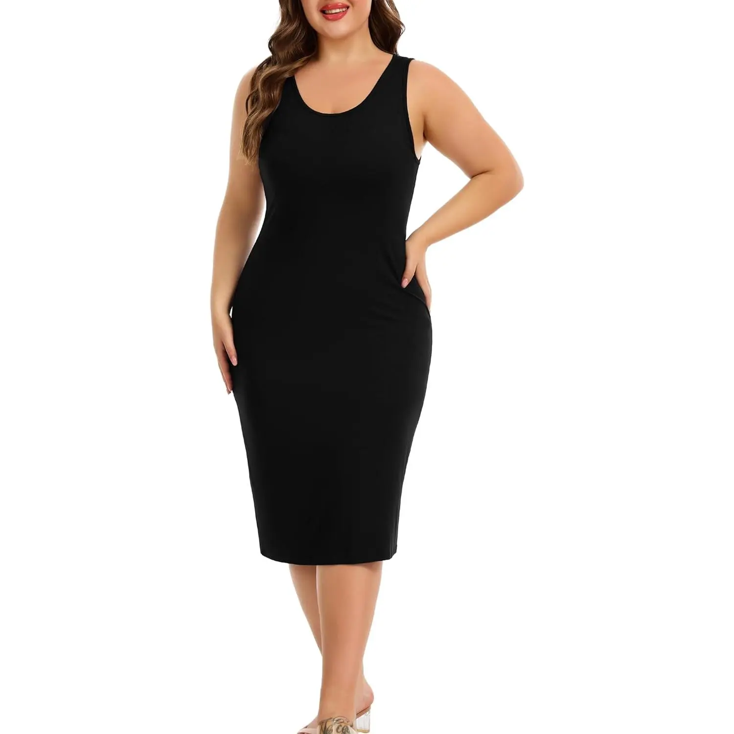 Lovasy Women's Plus Size Sleeveless Full Slip Tank Top - Soft Modal Fabric, Wide Straps, Casual Fit for Dresses & Skirts, Nightgown, 1XL-5XL, Fits