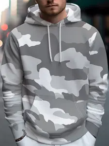 Men's Street Style Hoodie, Camouflage Pattern, Casual Long Sleeve, Fitted H-Type, All Seasons, Perfect for Daily Wear