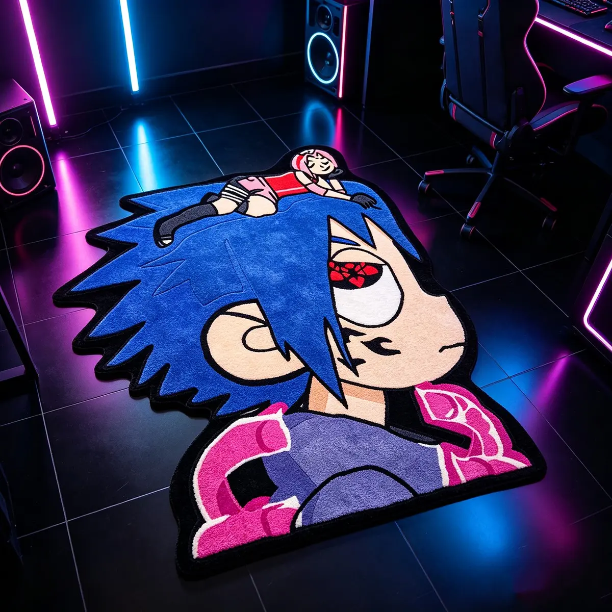 1PC Anime Character Shaped Rug, Abstract Rug, Cartoon Boy With Little Girl On Head Echinops Print, Thin Flannel Carpet For Bedroom Gaming Room Living Room Study, Anime Themed Home Decor