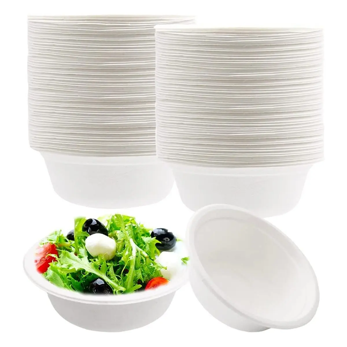 100 Pack 12 Oz Disposable Paper Bowls, Compostable Biodegradable Party Bowls, 350 ML White Sugarcane Fiber Bowls for Catering