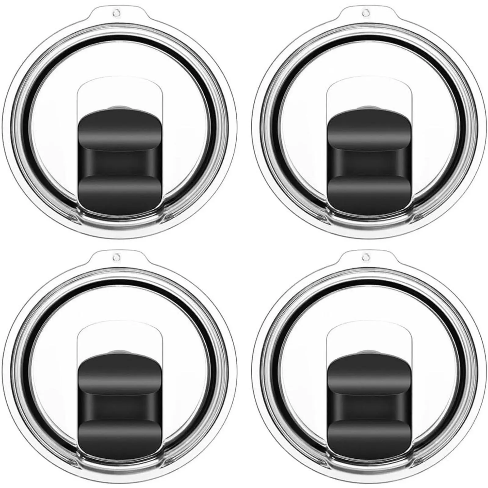 Magnetic Slider Tumbler Lid, 4 Pack Spill Proof Replacement Cup Cover Fit for YETI 30/32oz Tumbler 14oz Mug 35oz Straw Cup, Portable Travel Drink Lid, BPA Free, Set, Transparent, Plastic