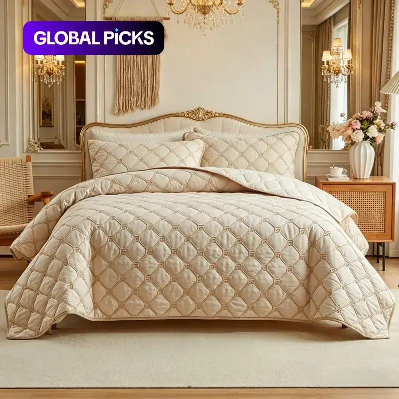 3-Piece Geometric Quilt Set, Soft Washable Polyester, Roman Spiral Pattern, Embroidered, Vintage Bedroom Decor, Unisex, All-Season Gift, Bedding Sets