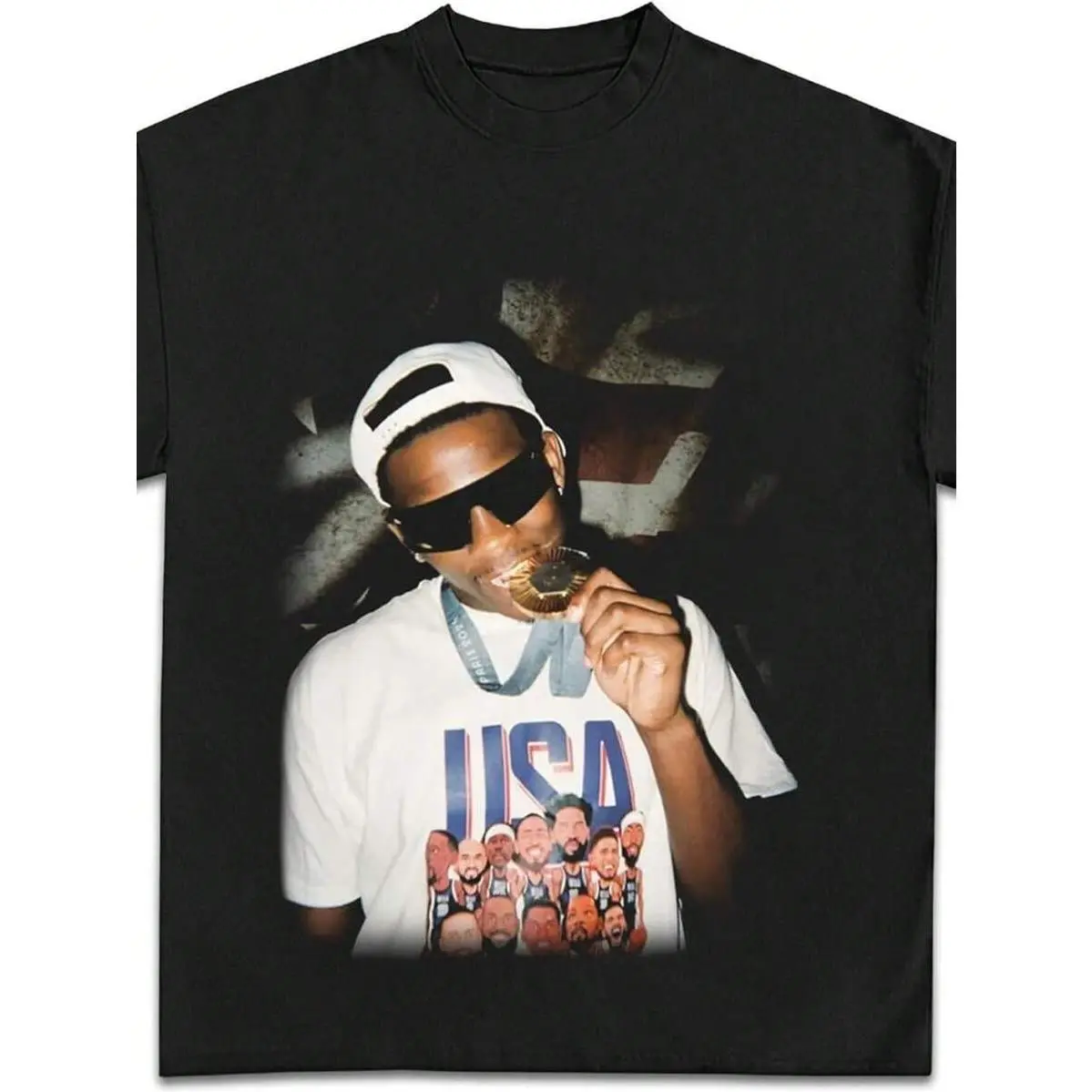 Anthony Edwards Oly Mpic Celebration Graphic T-Shirt _ Premium Quality Heavyweight Basketball Shirt F