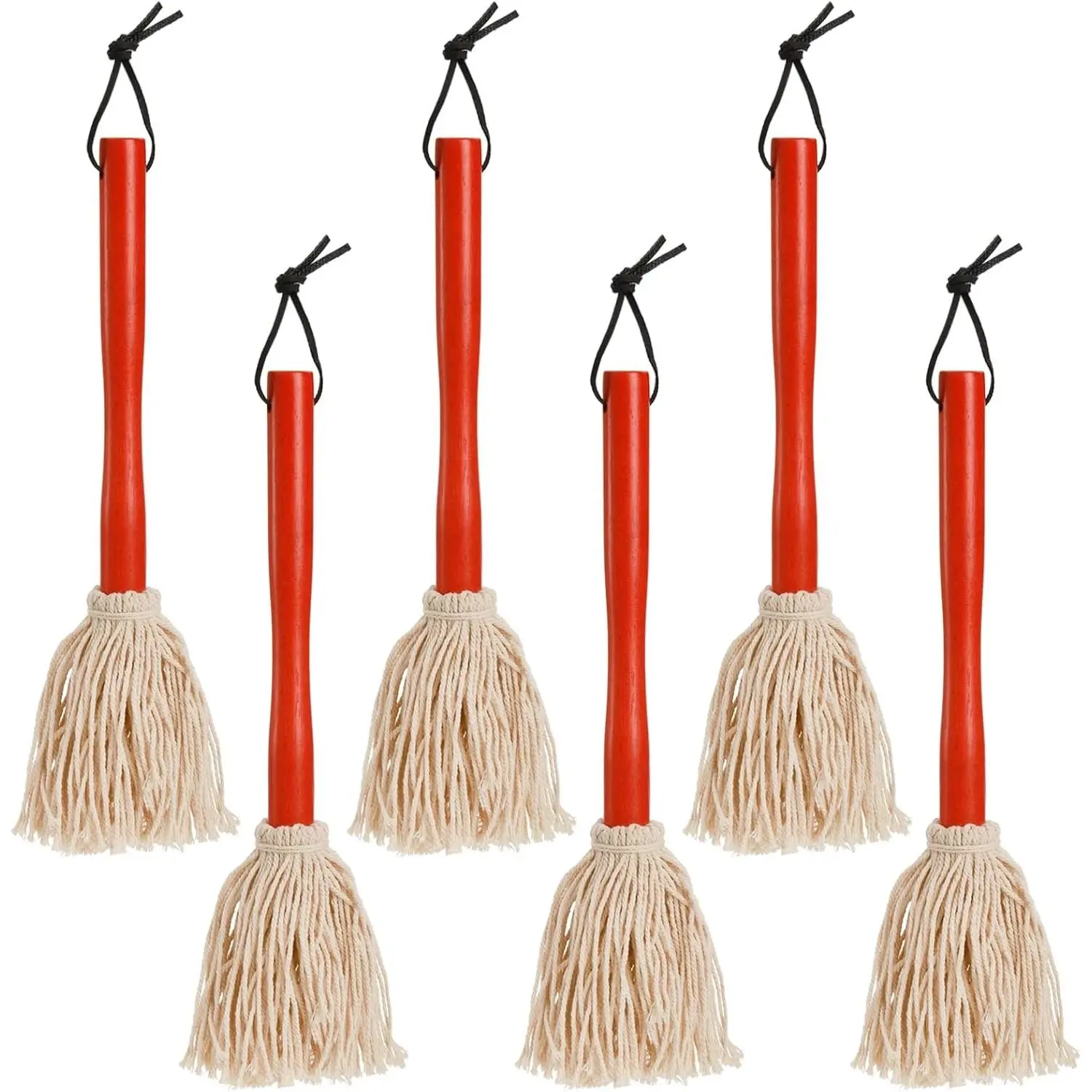 6 Pack 12" BBQ Sauce Basting Mops, Roasting or Grilling Basting Mop, Cotton Fiber Head and Hardwood Handle, Grill Basting Mop for Barbeque, Marinade, Smoking Steak or Glazing