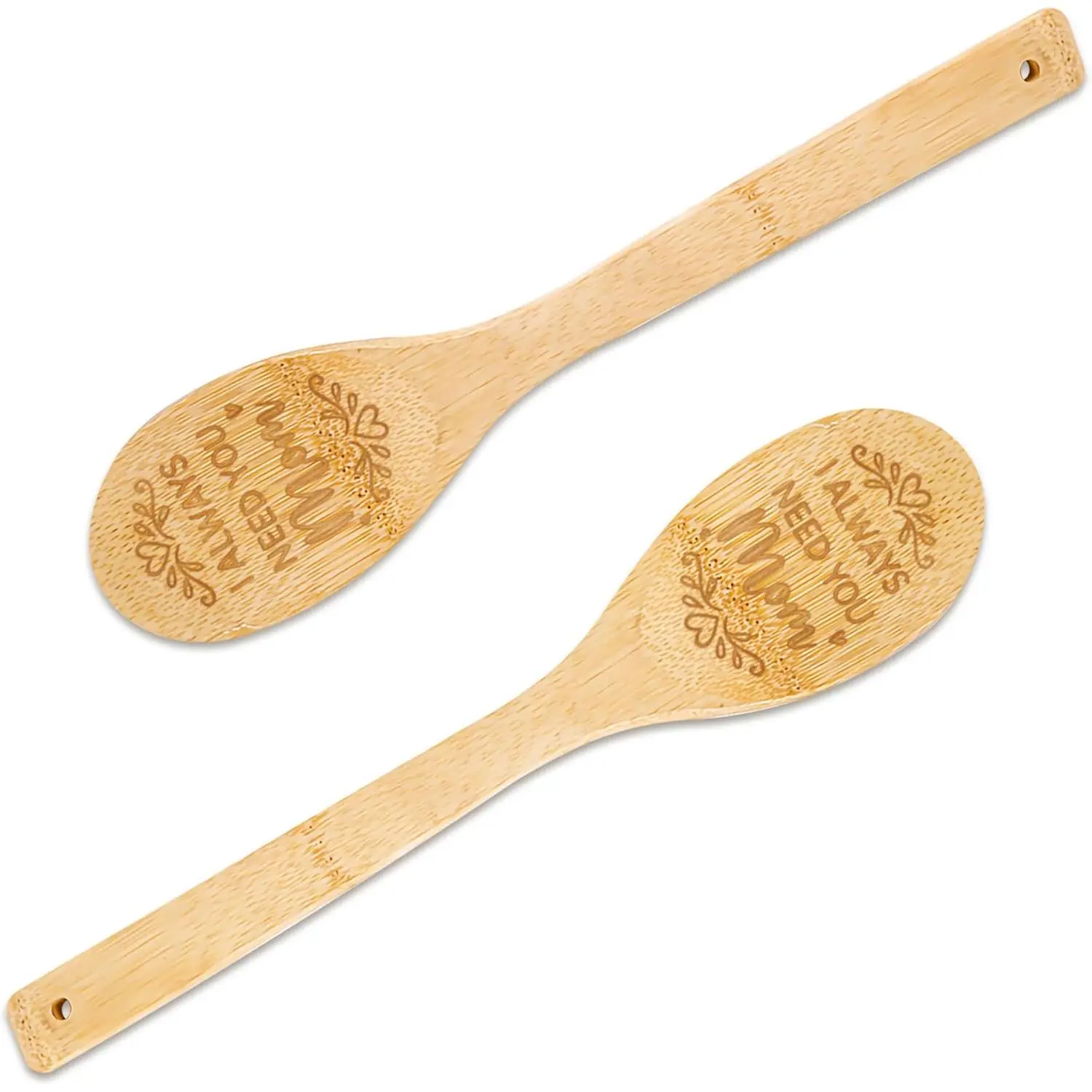 Mother's Day 2-Piece Synthetic Wooden Cooking Spoon Set, 12" Nonstick Kitchen Utensils with "I Always Need You Mom" Engraving, Handles, Personalised