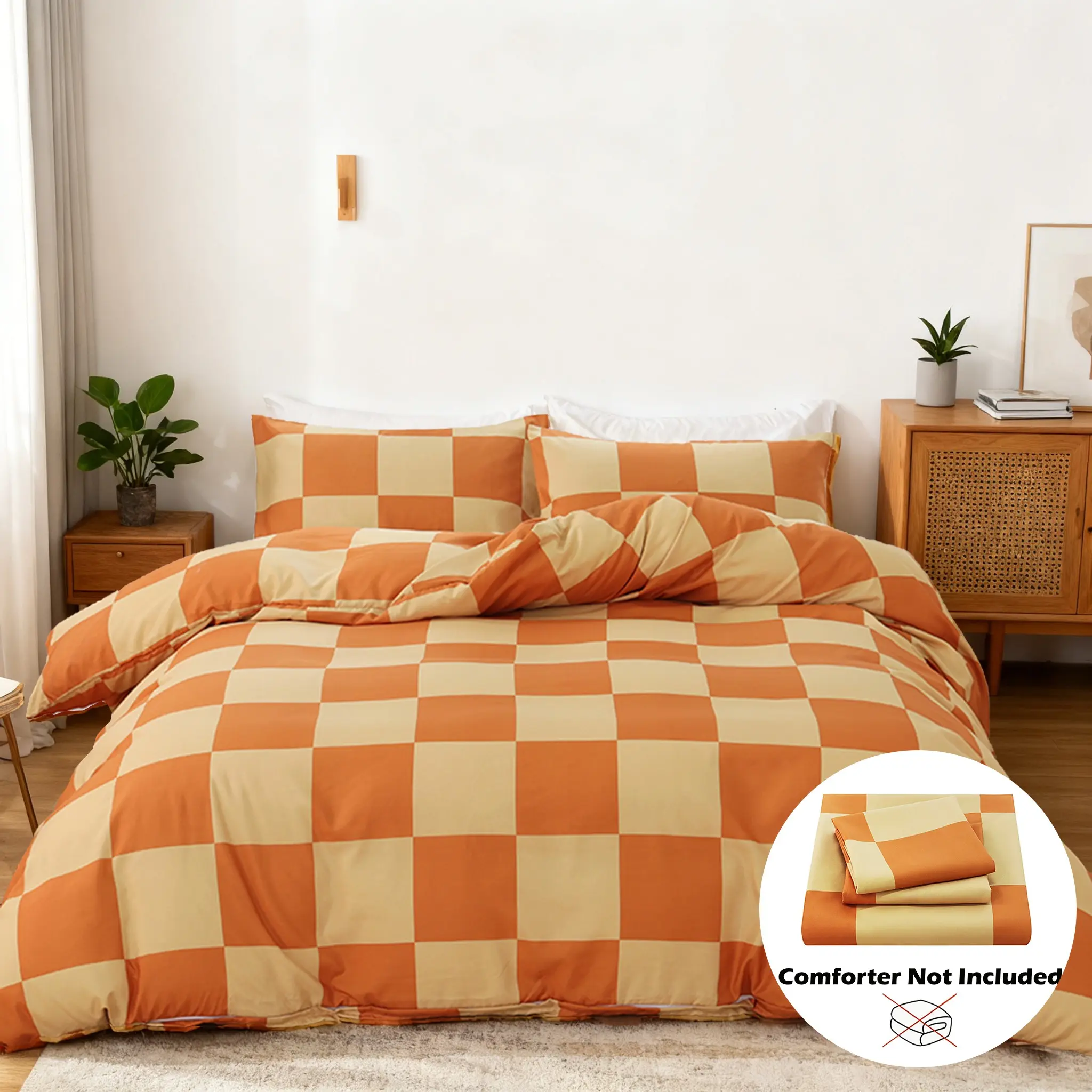 Classic Checkered 3-Piece Duvet Cover Set，1 Duvet Cover ( No Comforter)+2 Pillowcases ( No Pillow Filler), Soft, Skin-friendly, And Breathable Fabric. Perfect For Master Or Guest Bedrooms. Easy-care And Machine Washable.