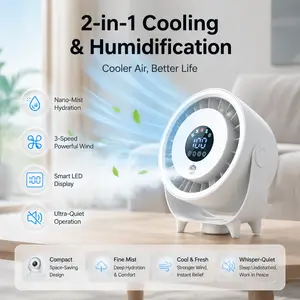 Desktop Misting Fan Ultra-Quiet Operation Nano Mist Humidifying 2-In-1 Cooling Humidifying High-Speed Adjustable Airflow Ice Water Compatible LED Digital Display Smart Timer Shutdown Lightweight Home Office Bedroom Daily Cooling Essential