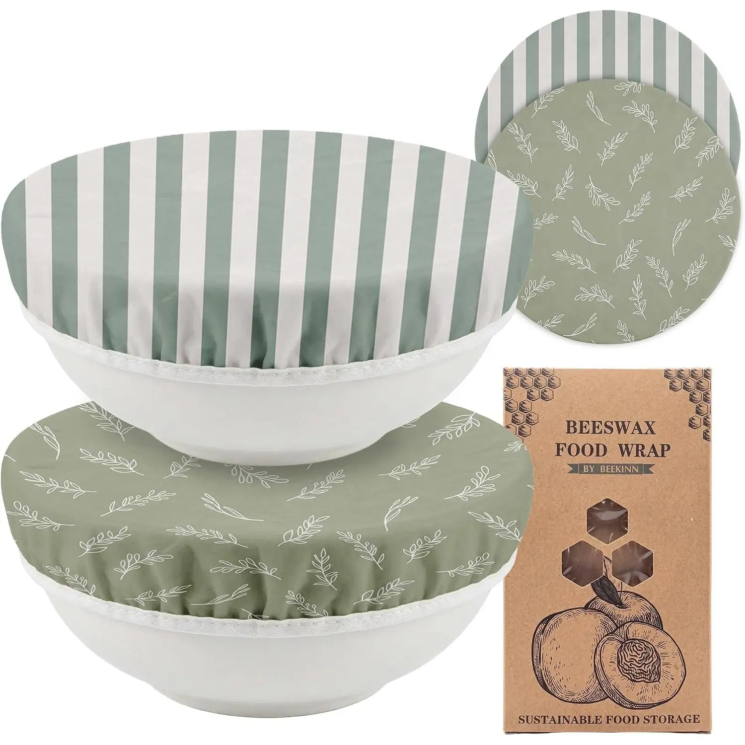 2 count Sage Green  Beeswax Bowl Covers Bread Sourdough Bowl Covers for Proofing Green Striped  Elastic Bread Sourdough Cover Wrap Dough Proofing  Storage Kitchen Baking Supplies