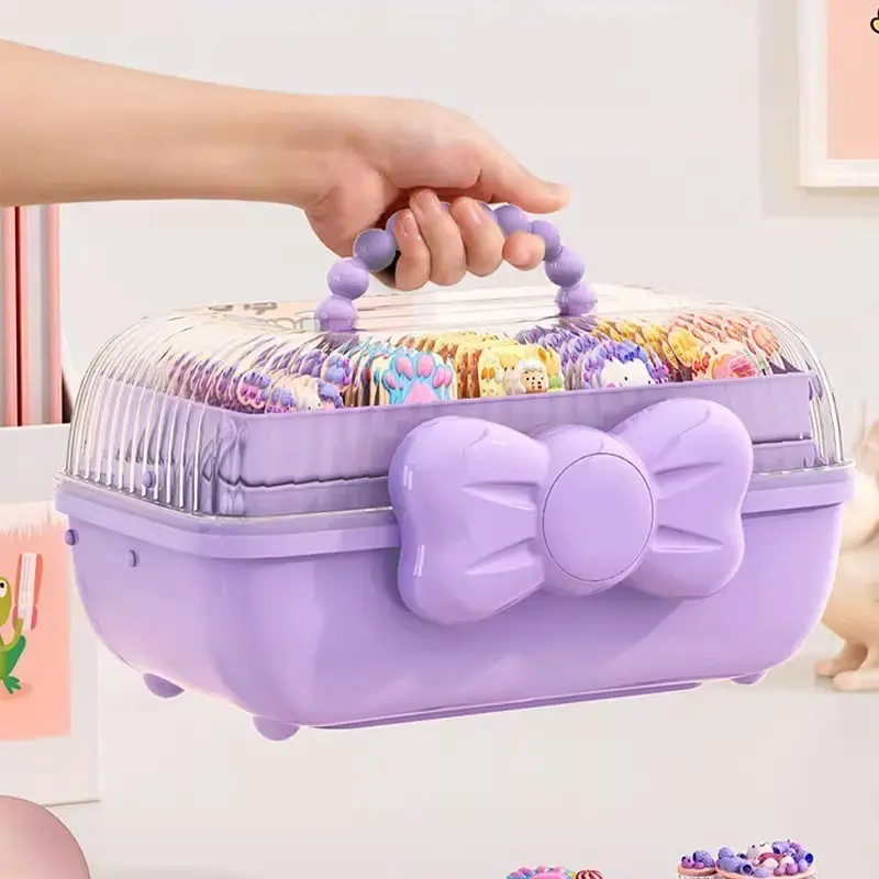 Foldable Transparent Bow Hair Accessory Storage Box, Cute Desk Organizer for Girls, Rotating Stationery Holder for Kids, Folding Plastic Organizer, Clear Storage Box