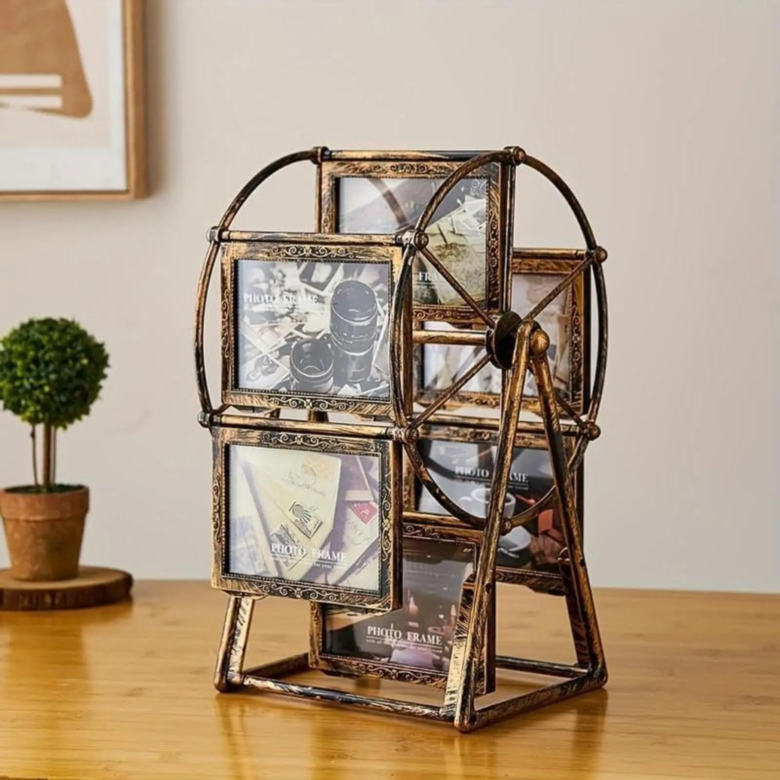 Retro Vintage Rotating Ferris Wheel Picture Frame, Metal Frame, Personalized Family Photo Frame Shows for 12 Photos Home Décor Christmas Birthday Gifts, Vintage Picture Frames