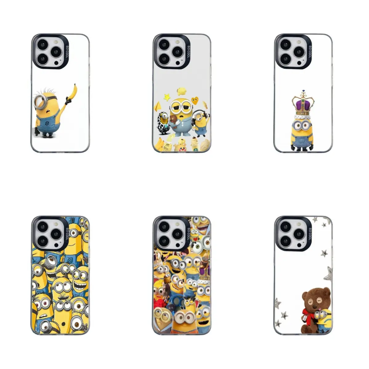 Premium, drop-resistant, and stylish mobile phone case featuring a colorful, chibi-style Minion design; compatible with iPhone 12–17 and Samsung S22–S26 series. A perfect gift choice.