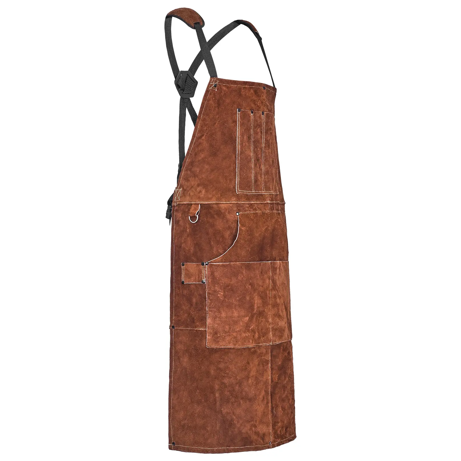 Leather Welding Work Apron, Heavy Duty Cowhide Flame Resistant Welding Apron, Heat-Resistant Blacksmith Welder Aprons with 6 Tool Pockets for Woodworking, Gardening, BBQ