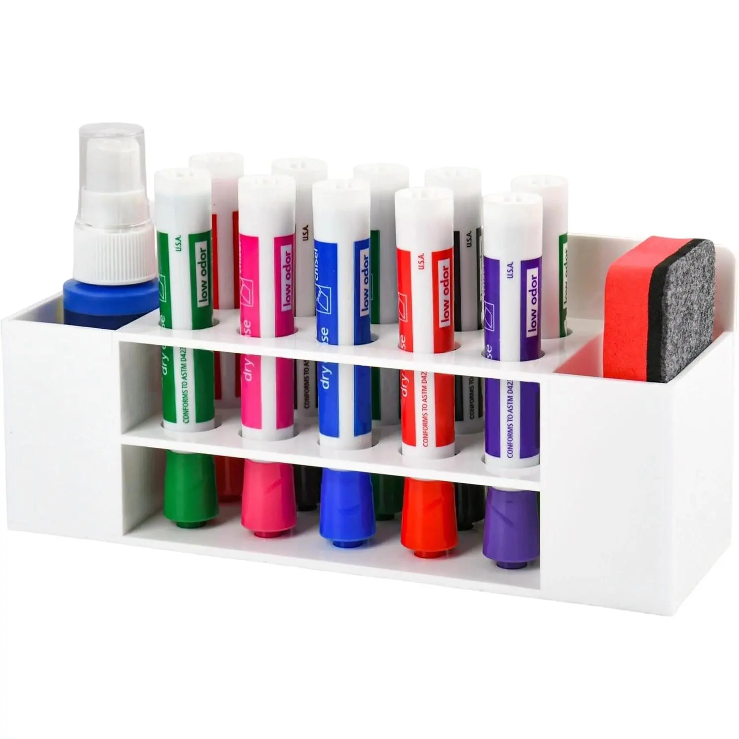 Acrylic Magnetic Dry Erase Marker Holder, 10 Slots White Magnetic Marker Pen Holder, Magnet Storage for Whiteboard, Desk Locker Organizer Accessories, Office, Classroom, Home
