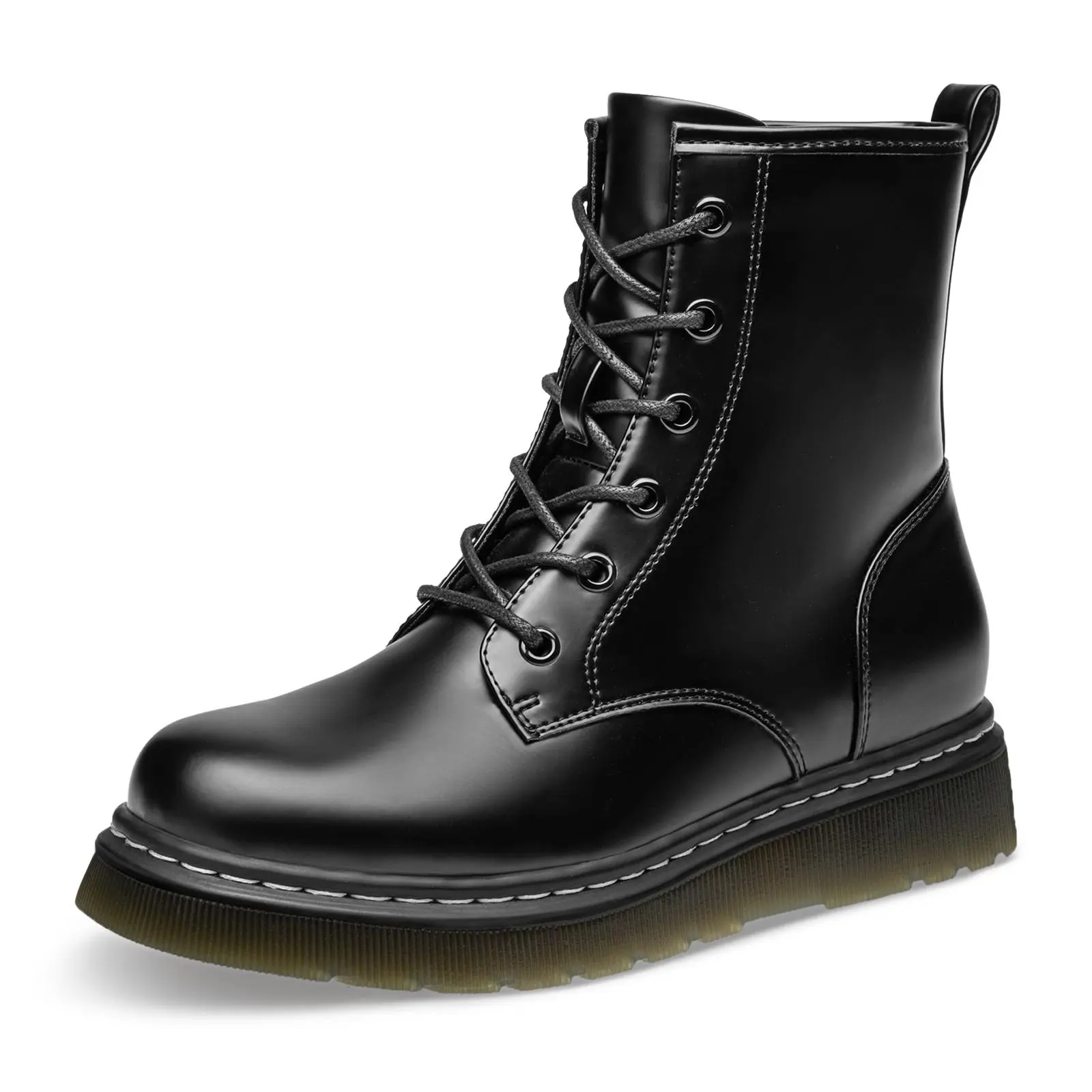 Athlefit Women's Combat Ankle Boots, Fashion Low Platform Lug Sole Walking Shoes with Lace-Up & Side Zipper, Classic tiktokshopbacktoschool