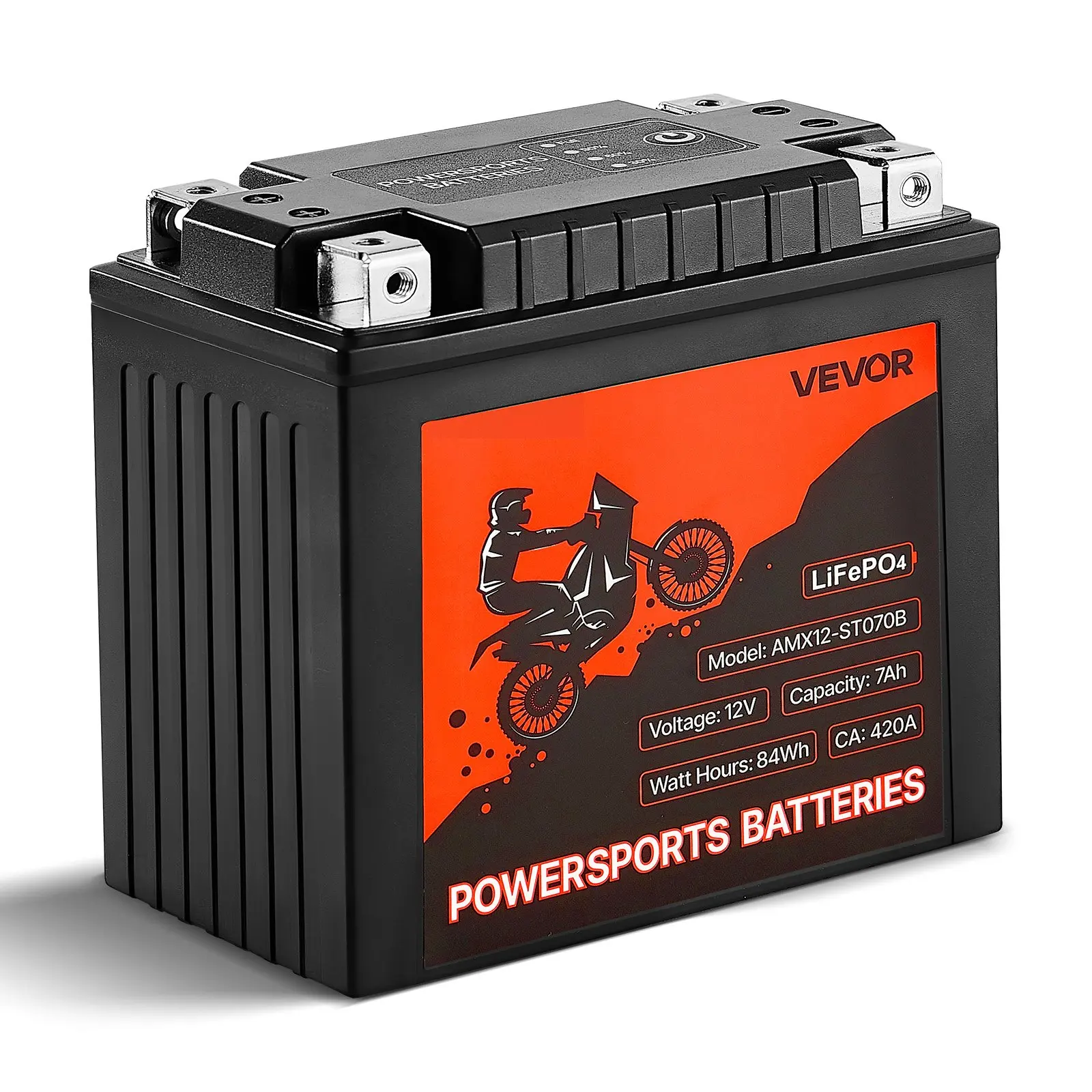 VEVOR Motorcycle Battery, 12 Volt 7Ah, LiFePO4 Lithium Pre-Charged Powersports Battery, Maintenance Free & High Performance, Compatible with ATV, Motorcycle, Jet Skis, Scooter, UTV, and More