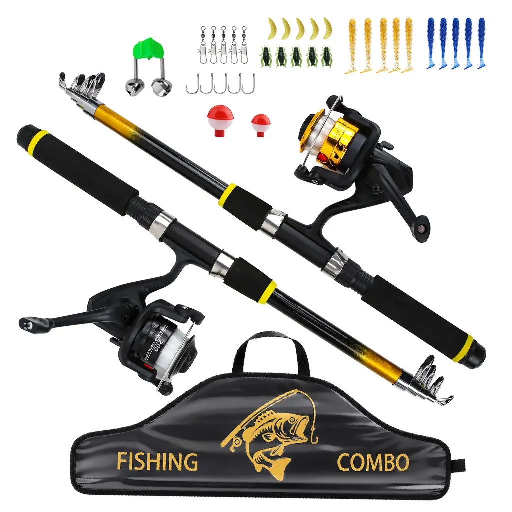 2-Pack 1.8m/5.9ft Portable Telescopic Fishing Rod Set, Fishing Combo, Fishing Rod And Reel Combo, Compact Design, Includes Lures Line, Ideal for Beginners