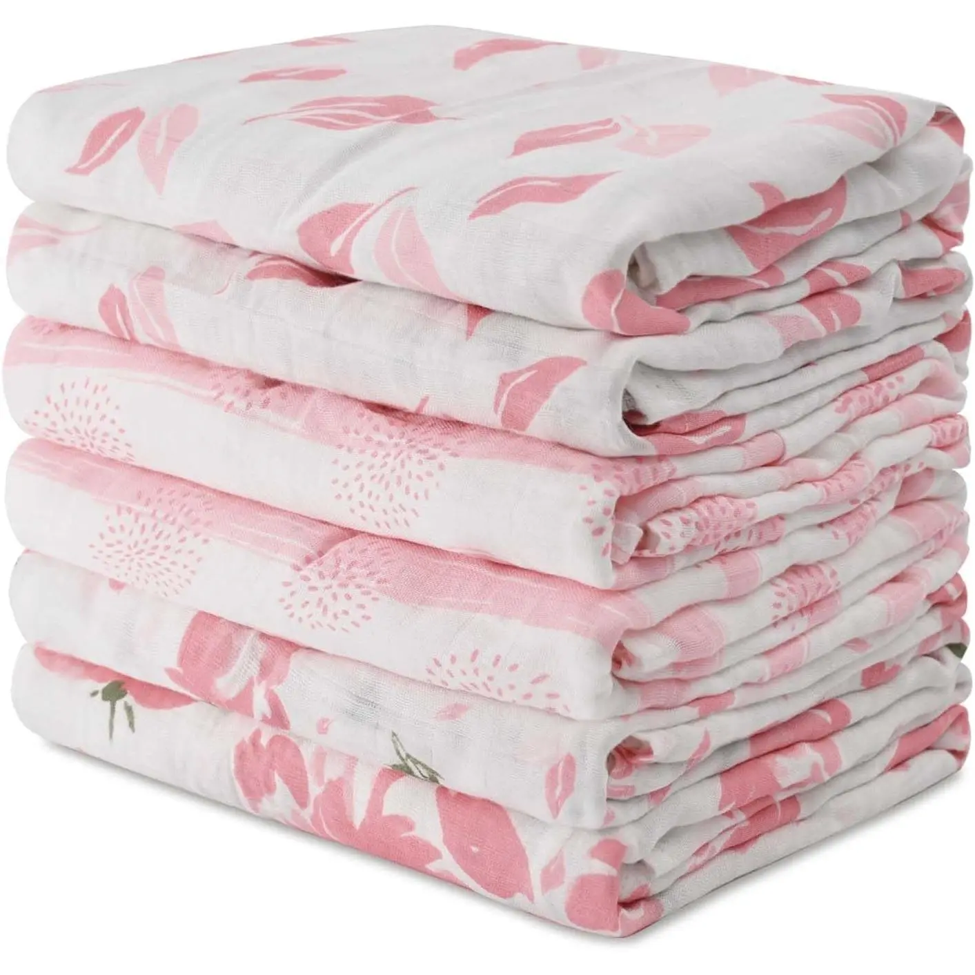Receiving Blanket Boy Cotton Muslin Swaddle Blankets Girl Newborn Squares Breathable & Soft Thin Baby Blankets Cloths Double Absorbent Infant Swaddling Wrap - 6 Pack (Flower)
