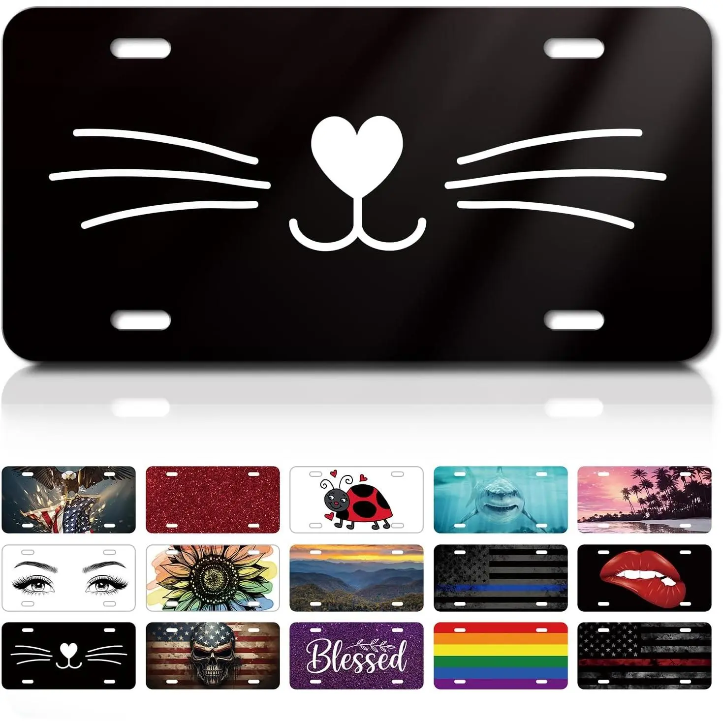 Funny Pet Cat Front License Plate 6x12 – Cute Kitty Vanity Tag for Car Truck SUV – Aluminum Novelty Cover with 4 Holes