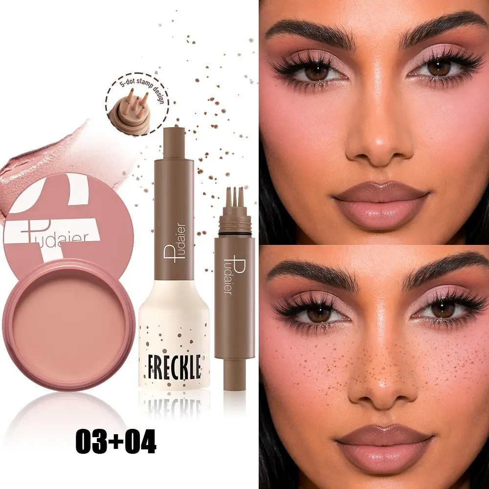 2pcs Contour Blush + Freckle Stamp Makeup Set, Matte Finish Highlighting Blush, Quick-Dry Freckle Stamp Pen, Long-Lasting & Smudge-Proof