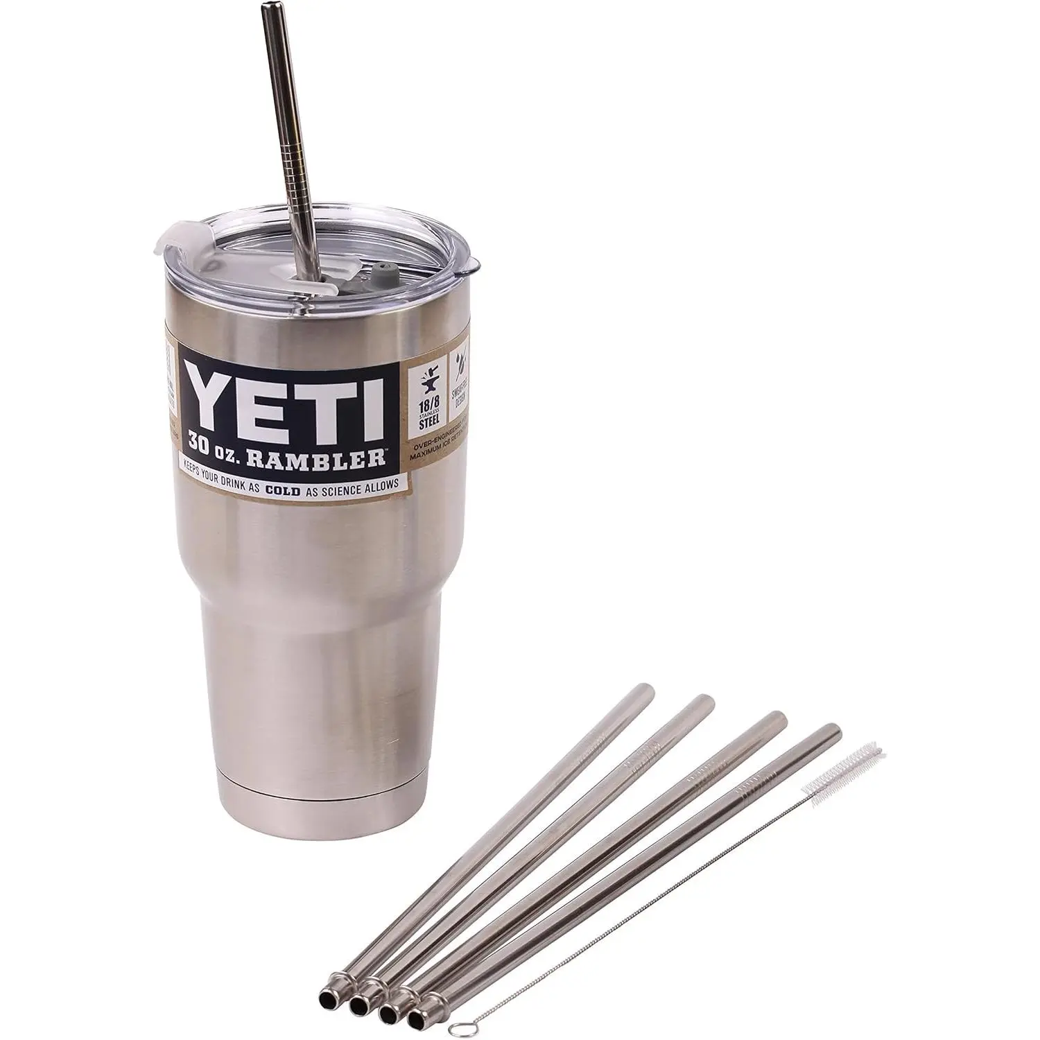 4 WIDE Stainless Steel Straws + Straw hole LID Extra LONG 30 oz Fits  Tumbler  Cups Brand Drinking Straw (4 WIDE straws + Straw Lid)