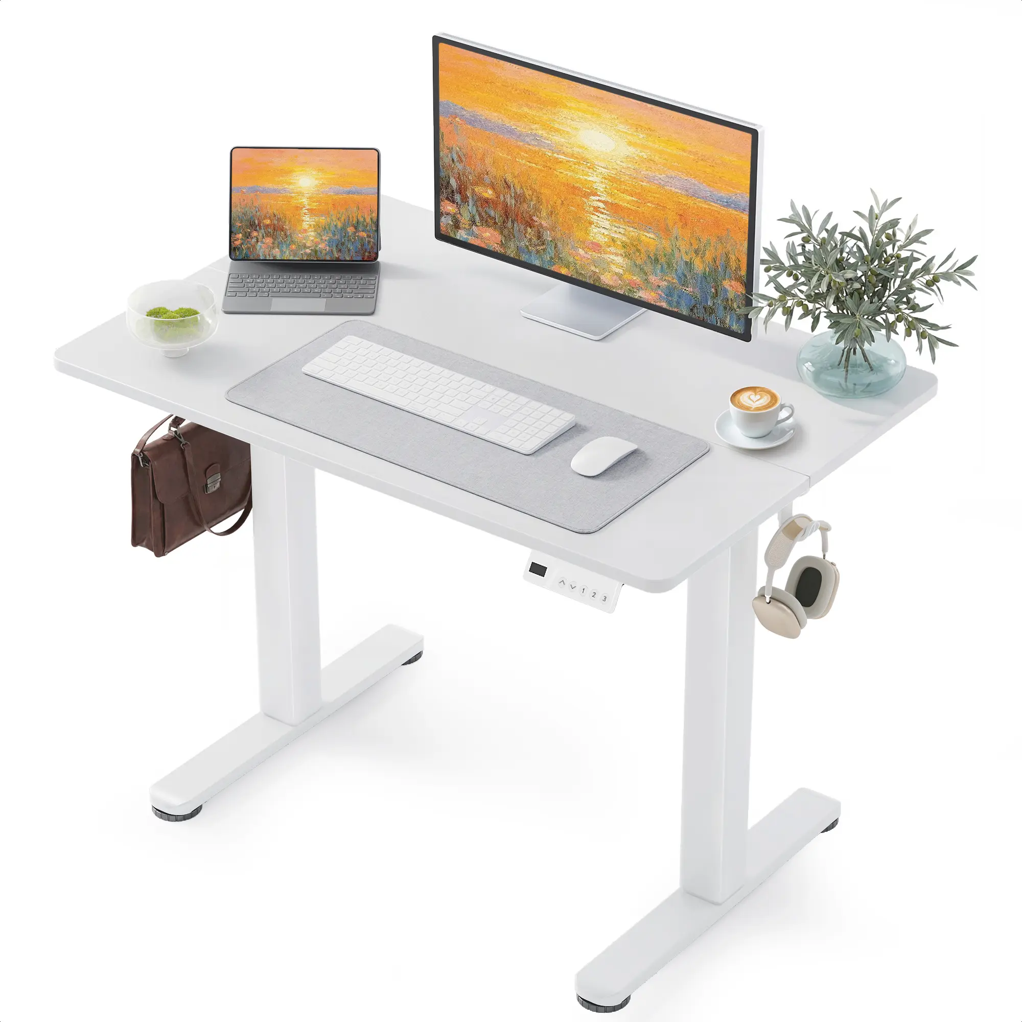 CLAIKS Electric Standing Desk, 40 x 24 Inches Adjustable Height Stand up Desk with Cable Management, Home Office Desks with Splice Board & Frame, Warm White