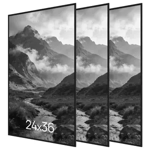 3 Pack 24x36 Black Poster Frame, Scratch-Proof Picture Frames 24 X 36 For Photo Gallery - Slide-In Strips, Horizontal Or Vertical Wall Mounting