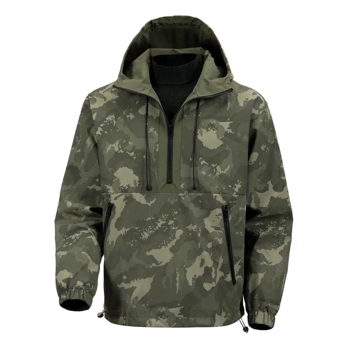 Men's Loose Fit Foldable Camouflage Half Zip Hooded Trench Coat Polyester, Side Zip Pockets, Adjustable Hem, Adjustable Cuffs, Pull On Design Outdoor Utility & Pocket Design Men's Lightweight Jackets for Outdoor & Urban Daily Wear