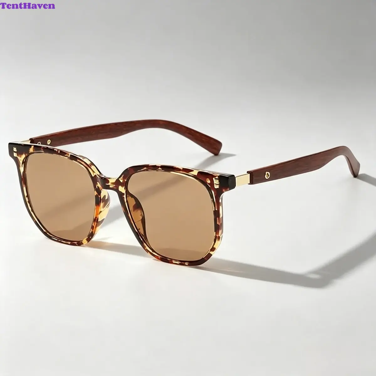Women's Retro Polygonal Unisex Sunglasses - 2026 Popular Oversized Blue Light Glasses, Amber Frames, Wood-Grain Temples, Semi-Rimless Anti-Glare Avant-Garde Casual Fashion Eyewear Accessory, Unisex Names, Women’s Sunglasses, Blue‑Light Block