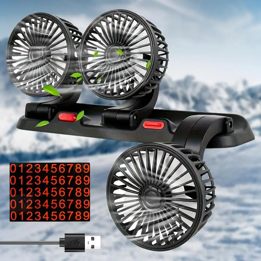 Three-Head Powerful Personal Cooling Fan for Car, USB-Powered Portable Car Cooler, 360° Rotating High Airflow Air Circulation Desktop Fan, Low Noise Silent Electric Fan for Home Office, Quiet Portable Fan