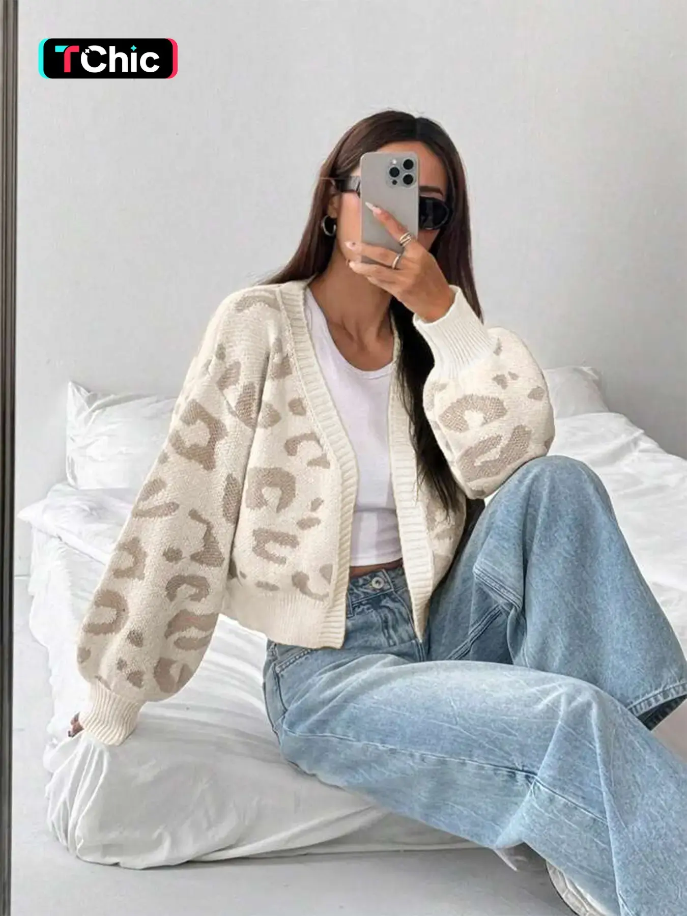 Women's Leopard Print Cardigan Sweater, Casual Loose-Fit Knitted Top Knitwear, Fall & Winter Fashion, Colorblock Pattern, Versatile Daily Wear