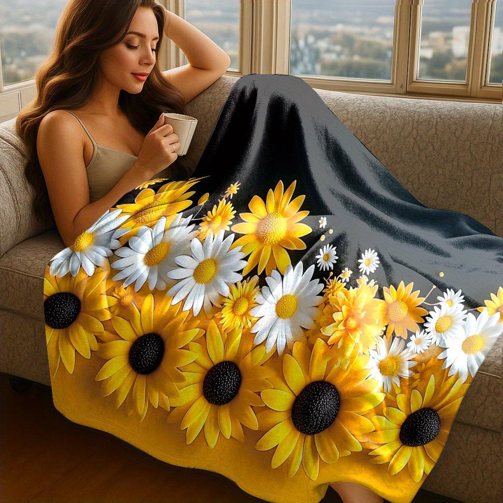 1-Piece 2D Sunflower Print Blanket, Super Soft, Machine Washable. All-Season Comfort Suitable As A Warm Cozy Blanket For Home Sofas, Bedding, Office Napping, Travel, And Camping, Perfect As A Gift For Friends And Family
